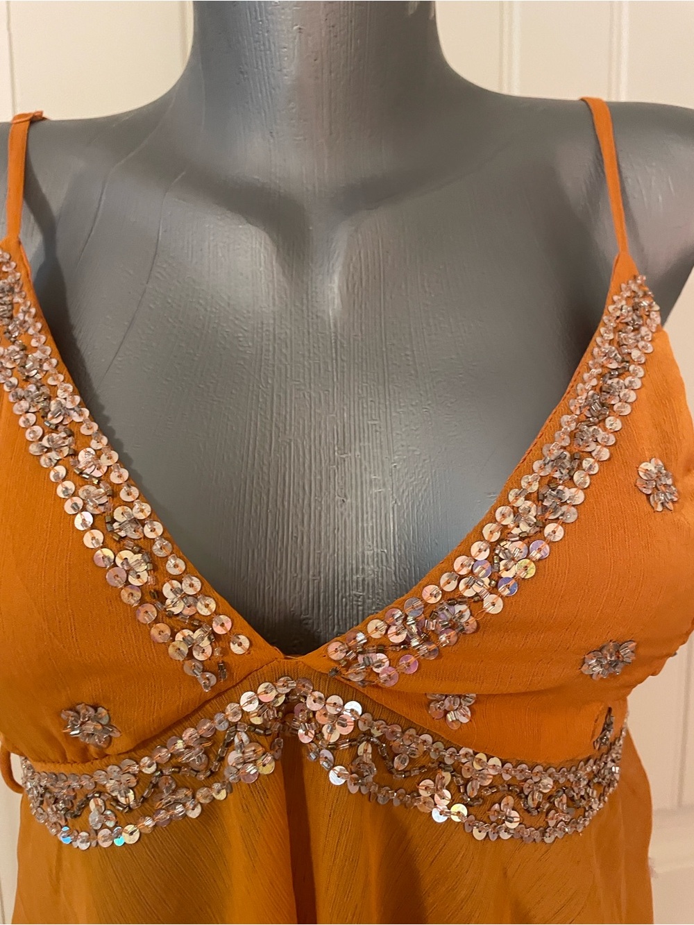 Live 4 Truth Rust-Orange Sequin-Trim Sheer Handkerchief Hem Camisole - Picture 6 of 6